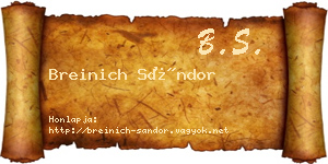 Breinich Sándor névjegykártya